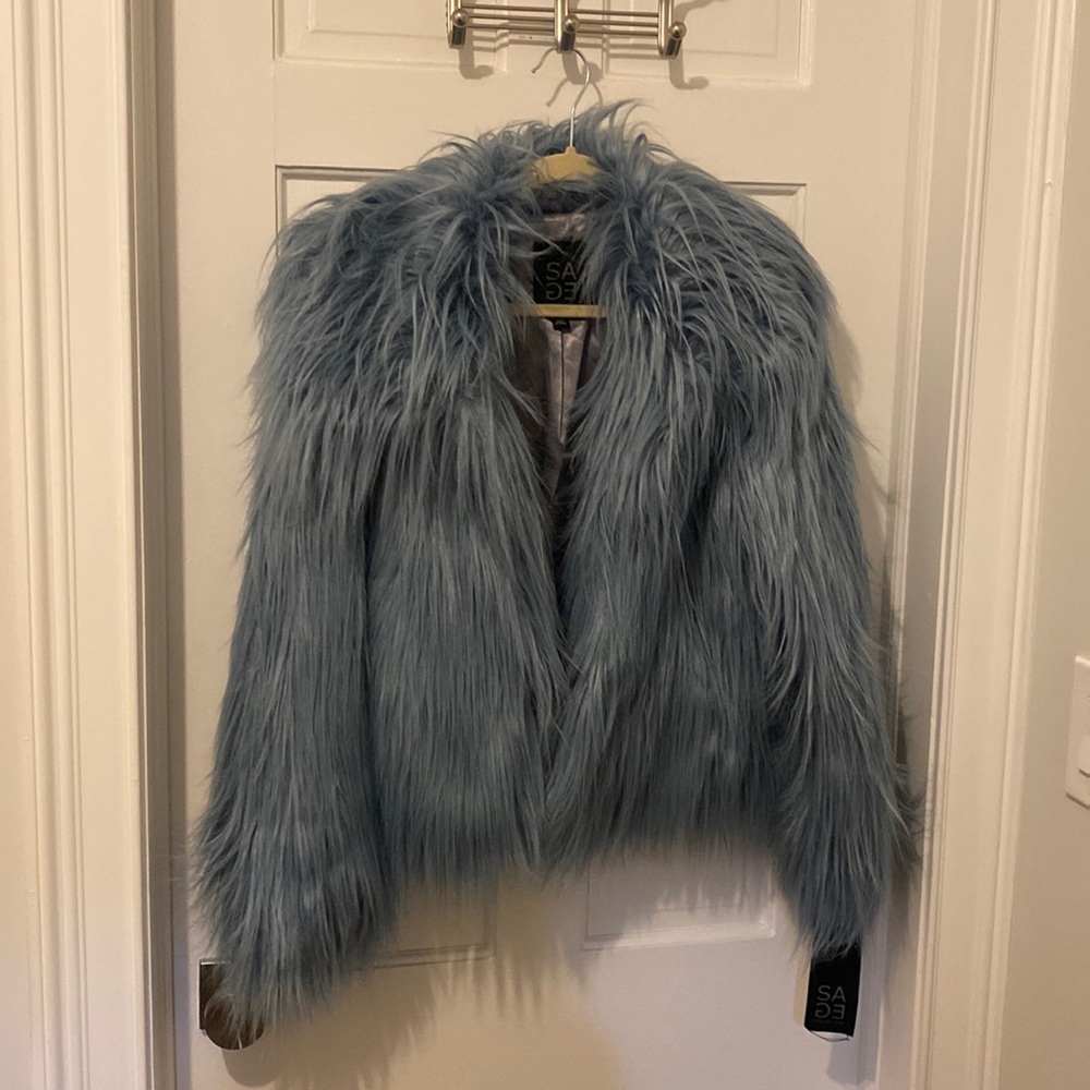 Sage collective faux fur coat in blue -M